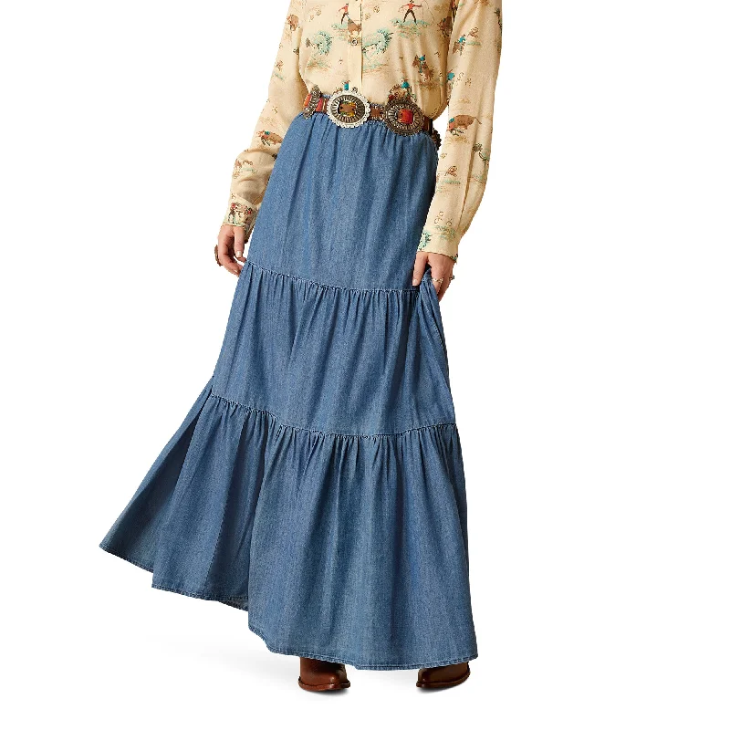 Ariat Ladies Chambray Tier Medium Blue Maxi Skirt 10052603 cashmere skirt fine