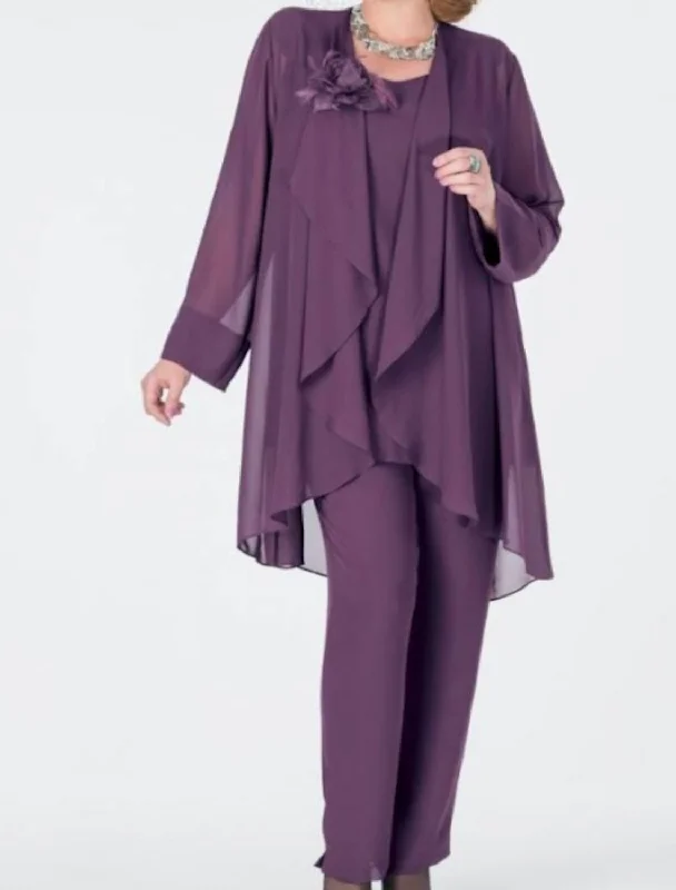 Chiffon Mother of the Bride Pantsuits with Jacket High-Waist Trousers