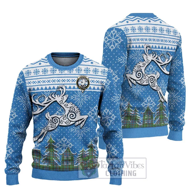 Colville Clan Christmas Ugly Sweater Celtic Reindeer Style Solid Print Embellished