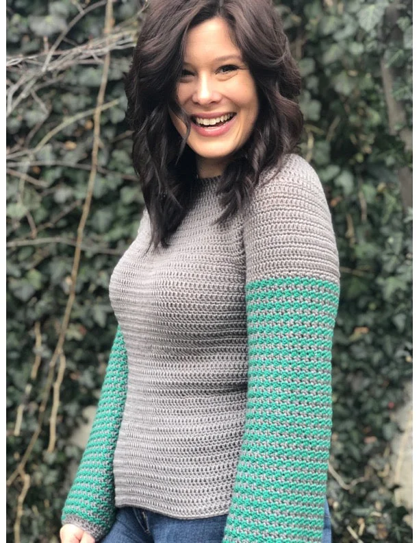 Statement Sleeve Sweater (Crochet) - Version 2 Ribbed Striped Patterned