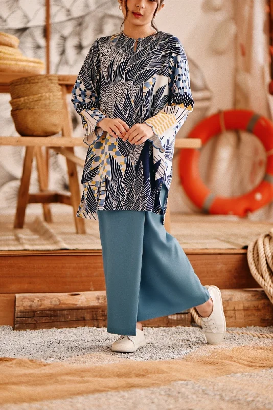 The Harbour Folded Skirt - Blue West silk skirt lustrous