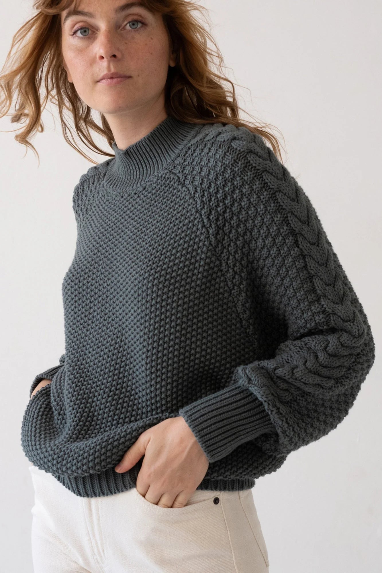 Turner Organic Cotton Sweater Hydrangea Blue Handmade Hand-knitted Hand-woven