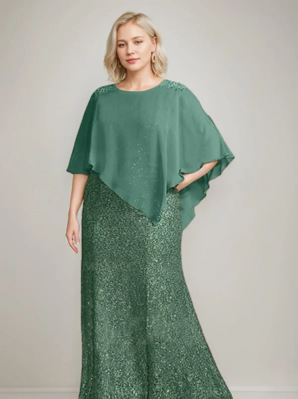 Chiffon Scoop Neck Floor-Length Luxurious Plus Size Mother of the Bride Pantsuits with Beading Sequins Casual Sweatpants Style