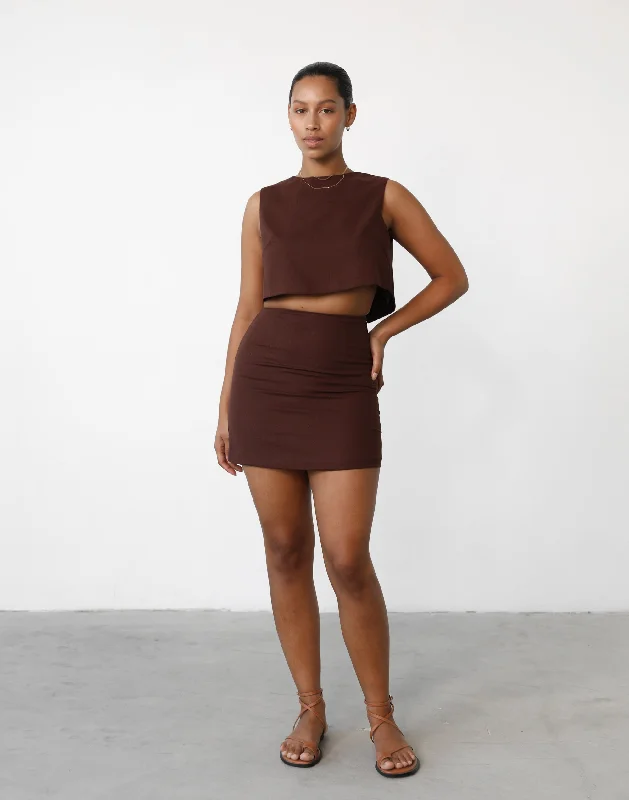 Como Linen Mini Skirt (Cocoa) velvet skirt plush