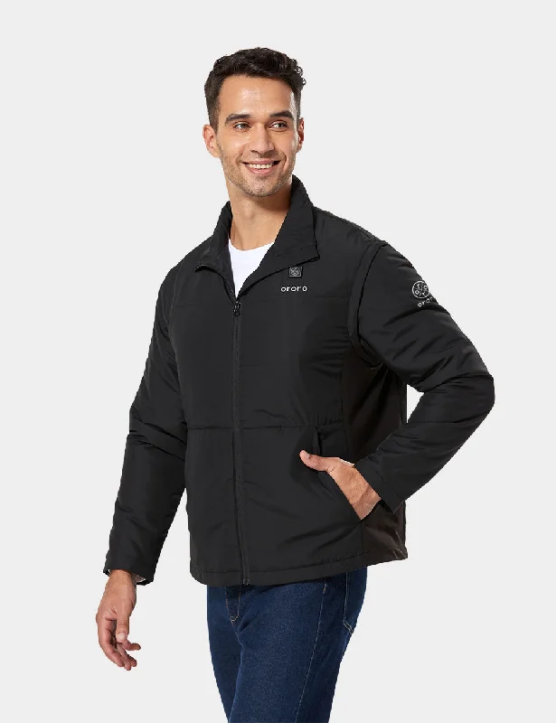 Men's Heated Golf Jacket With Zip-Off Sleeves - Black Zippered Front Buttoned Front Snap Front