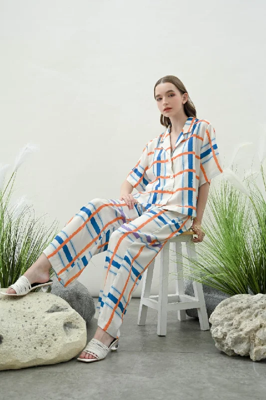Azzure Basic Pajamas Long Pants in Blue, Orange, and White Trendy Work Pants