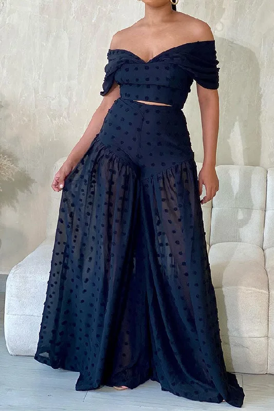 storexq Solid Color Swiss Dot Striking Wide Leg Pant Suit Relaxed High-Waist Trousers