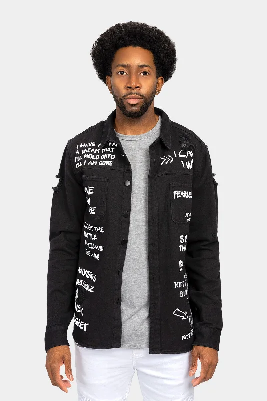 Who I am Button Down Denim Shirt Jacket Welt Pockets Slit Pockets Flap Pockets