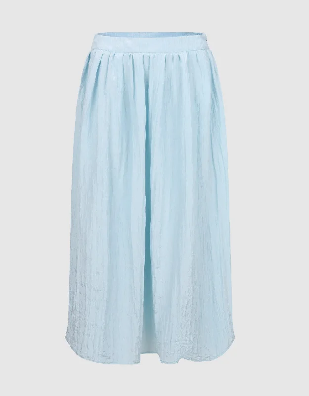Elastic Waist Midi A-Line Skirt silk skirt lustrous