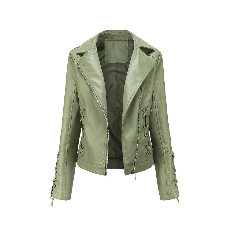 Leather Moto Jacket Hoodie Zip-Up Jacket Button-Up Jacket