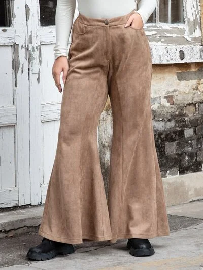 Plus Size Pocketed Flare Pants Trendy Printed Pants