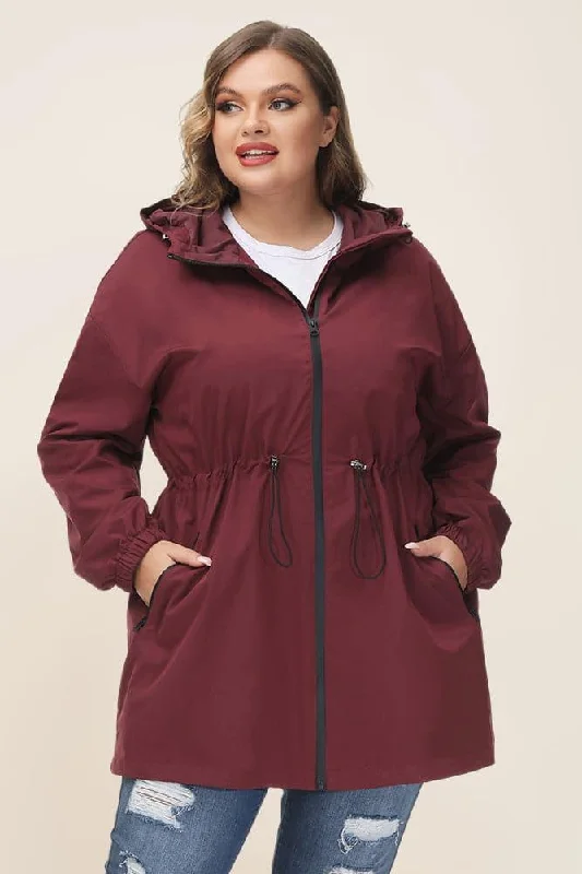 HN Women Plus Size Drawstring Waist Rain Coat Above Knee Hooded Rain Jacket Tailored Jacket Straight Jacket A-Line Jacket HN Women Plus Size Drawstring Waist Rain Coat Above Knee Hooded Rain Jacket Tailored Jacket Straight Jacket A-Line Jacket