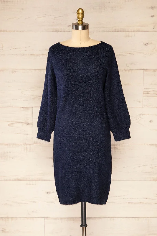 Titai Navy | 3/4 Puffy Sleeve Short Sweater Dress Long Sweater Short Sweater Cropped Sweater