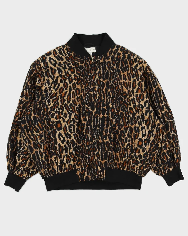Leopard Print Silk Zip Jacket - XXL Knit Fabric Woven Fabric Fleece Fabric
