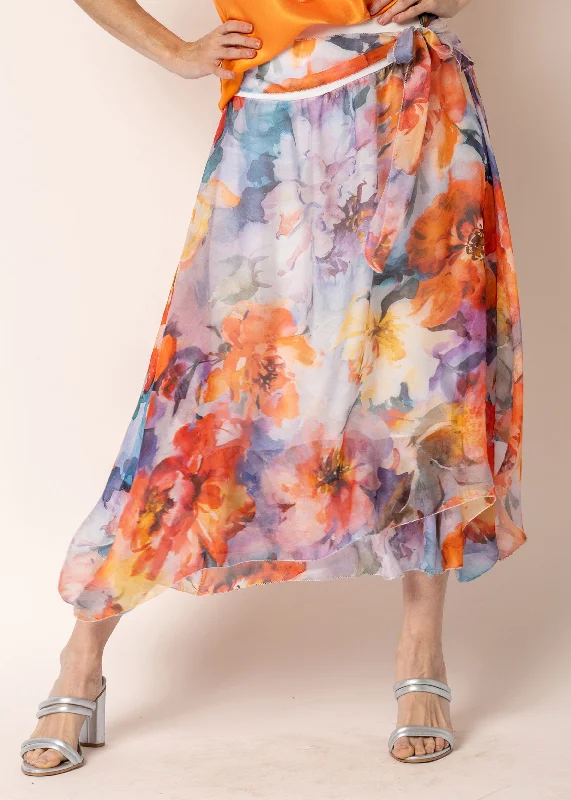 Linn Silk Skirt in Sunset Orange relaxed fit skirt