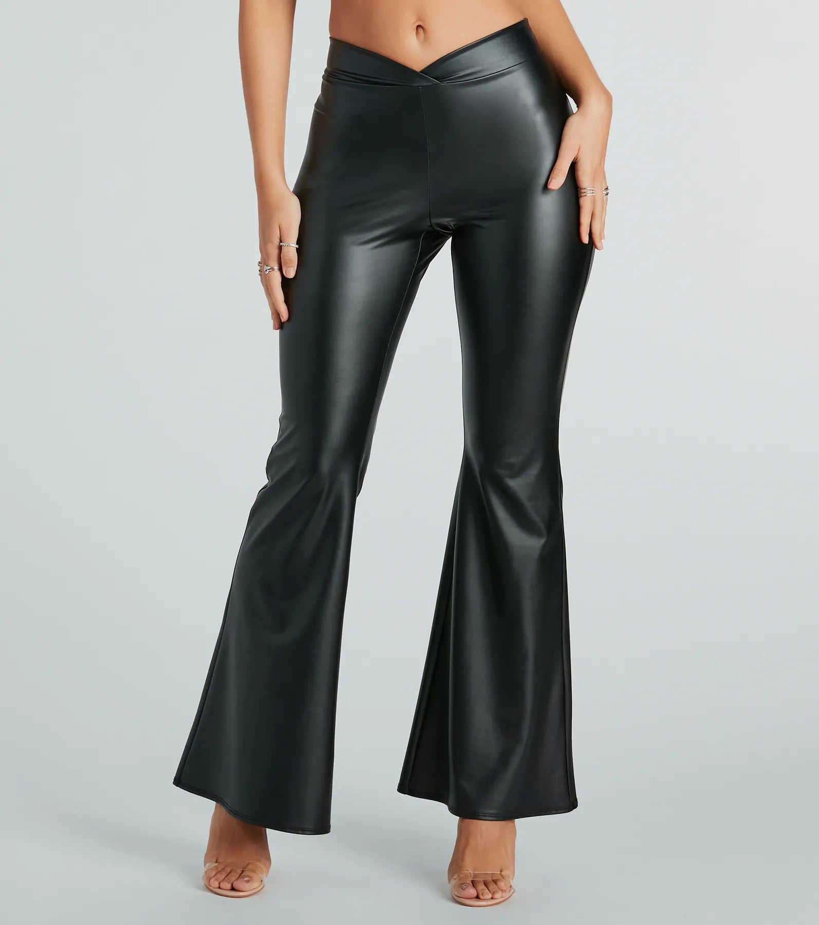 Sleek Flex Faux Leather Flare Pants Comfy Zip-Up Pants
