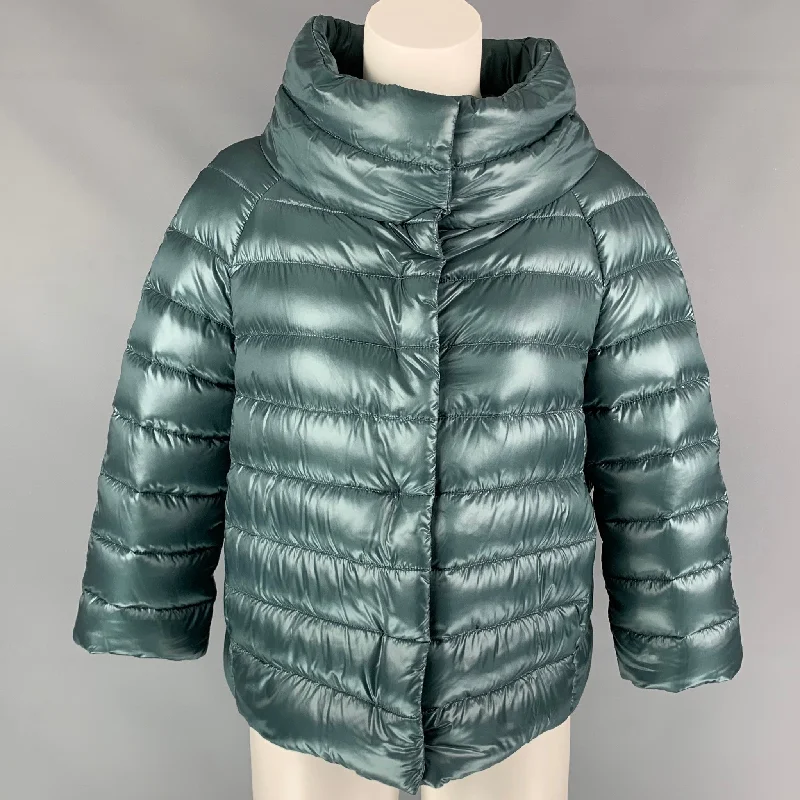 HERNO Size 6 Sea Foam Quilted Nylon Sofia Jacket Front Pockets Side Pockets Patch Pockets HERNO Size 6 Sea Foam Quilted Nylon Sofia Jacket Front Pockets Side Pockets Patch Pockets