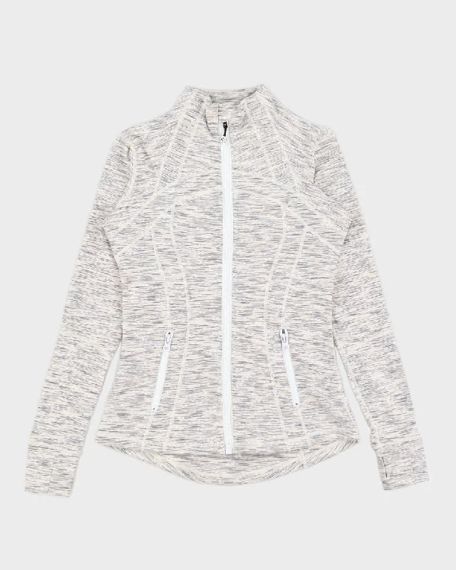 Lulu Lemon Grey & Cream Printed Running Jacket - S Chenille Jacket Brocade Jacket Lace Jacket