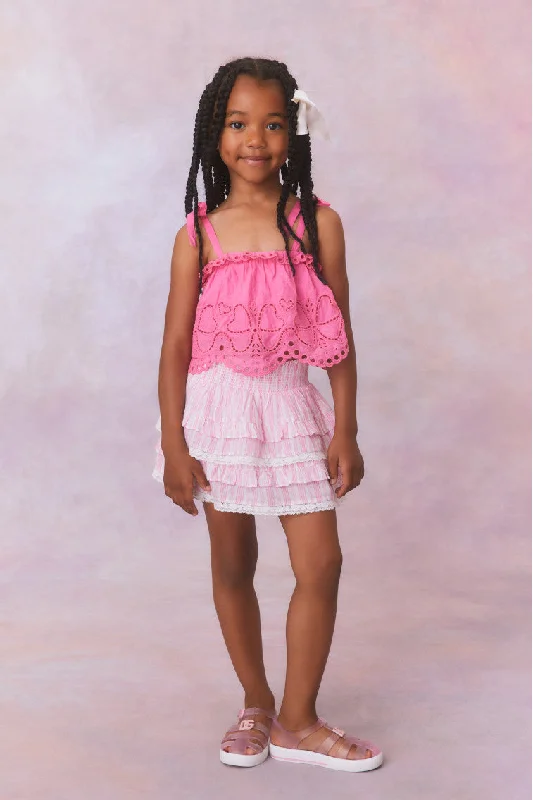 Girls Billie Cotton Stripe Skirt- CAPTIVA PINK silk skirt lustrous