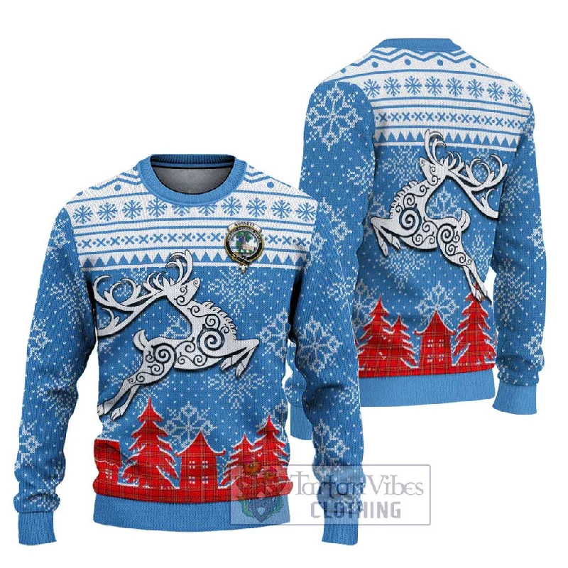 Burnett Clan Christmas Ugly Sweater Celtic Reindeer Style Welt Pockets Slit Pockets Flap Pockets