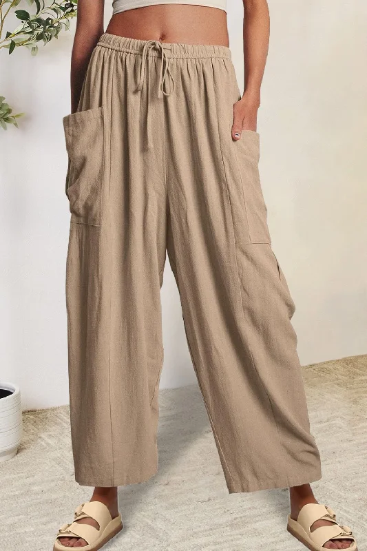 Tourist Full Size Pocketed Drawstring Wide Leg Pants Formal Dress Pants