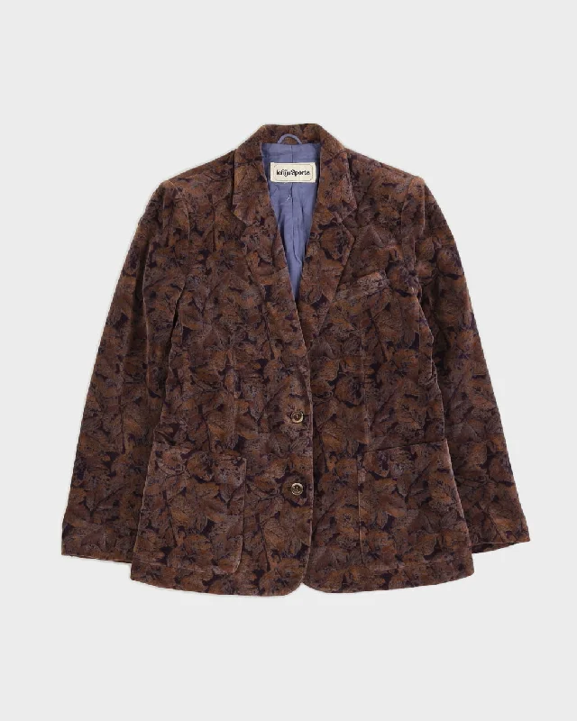 Brown Patterned Velvet Jacket - S Cotton Jacket Linen Jacket Terry Jacket