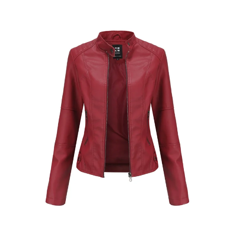 Leather Slim Fit Jacket One-Shoulder Jacket Off-the-Shoulder Jacket Asymmetrical Jacket