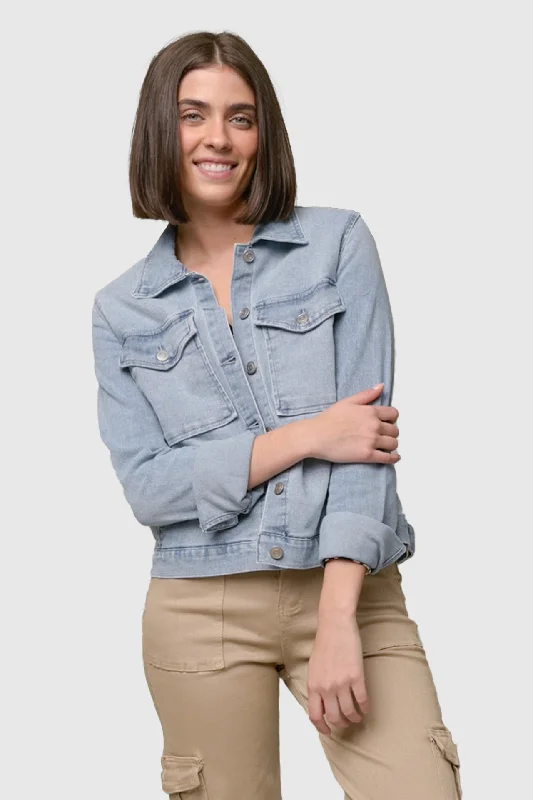 Stretch Denim Jacket w/ Patch Pockets Anorak Shell Jacket Lightweight Jacket