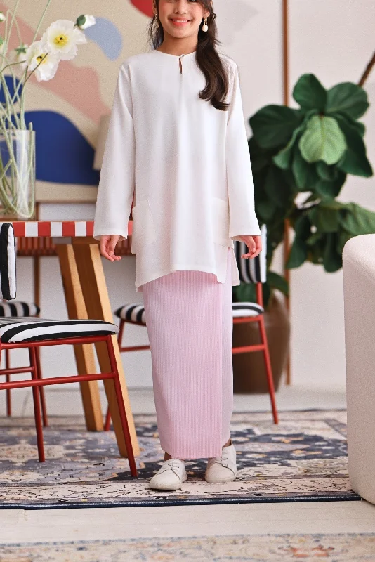 The Akari Folded Skirt - Pink Stripe midi skirt versatile