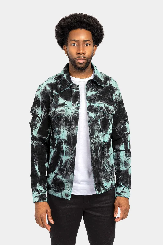 Distressed Tie Dye Denim Jacket Plaid Jacket Tartan Jacket Houndstooth Jacket