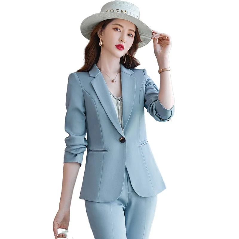 OEM High-Quality 2 Piece Set Blue Formal Fashion Pant Suit Blazer with Pockets Office Lady Women Jacket and Trousers Plus size Fitted Jacket Loose Jacket Oversized Jacket OEM High-Quality 2 Piece Set Blue Formal Fashion Pant Suit Blazer with Pockets Office Lady Women Jacket and Trousers Plus size Fitted Jacket Loose Jacket Oversized Jacket