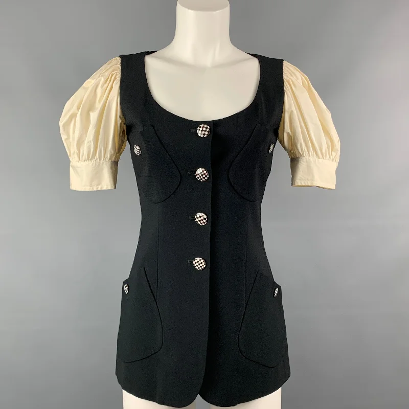 Vintage MOSCHINO COUTURE Size S Black & Cream Acetate Blend Jacket Wool Fabric Cashmere Fabric Tweed Fabric Vintage MOSCHINO COUTURE Size S Black & Cream Acetate Blend Jacket Wool Fabric Cashmere Fabric Tweed Fabric