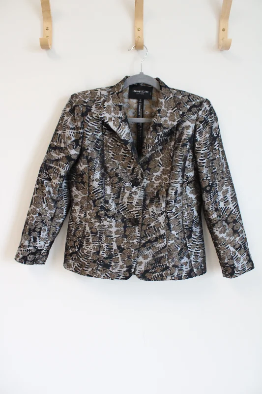 Lafayette 148 New York Gray Brown Shimmer Animal Print Blazer Jacket | 6 Petite Zippered Jacket Buttoned Jacket Snapped Jacket