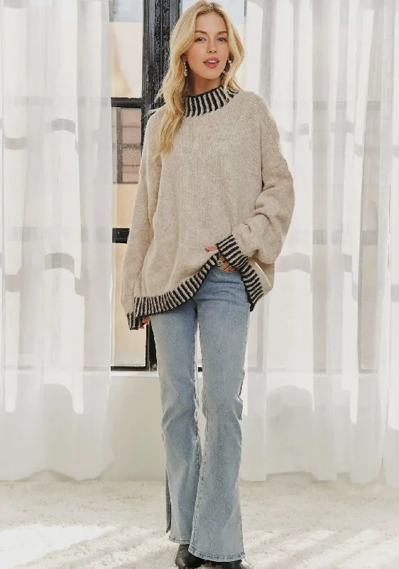 Oatmeal Oversized Sweater Hooded Caped Shawl Collar