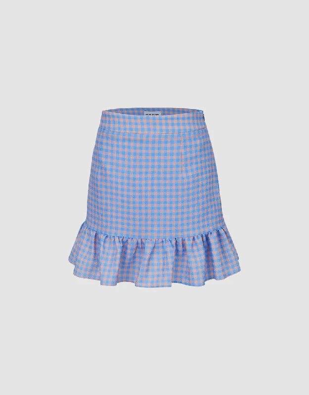 Checkered Mini A-Line Skirt denim skirt durable
