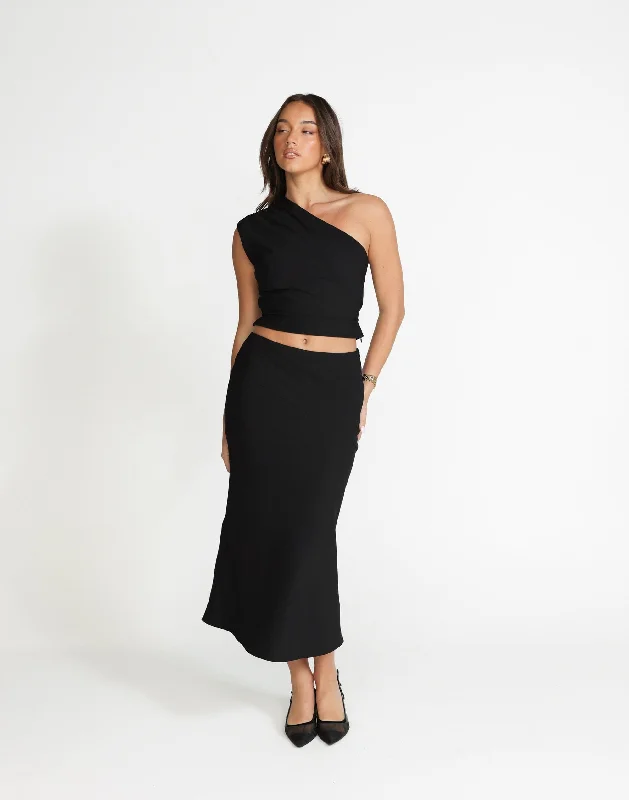 Colby Midi Skirt (Black) velvet skirt plush