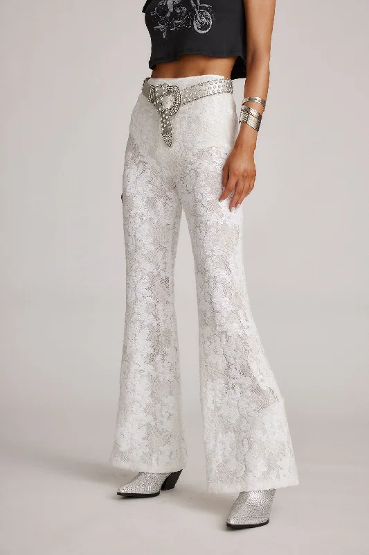 Maddox White Sequin Lace Pants Lightweight Linen Pants