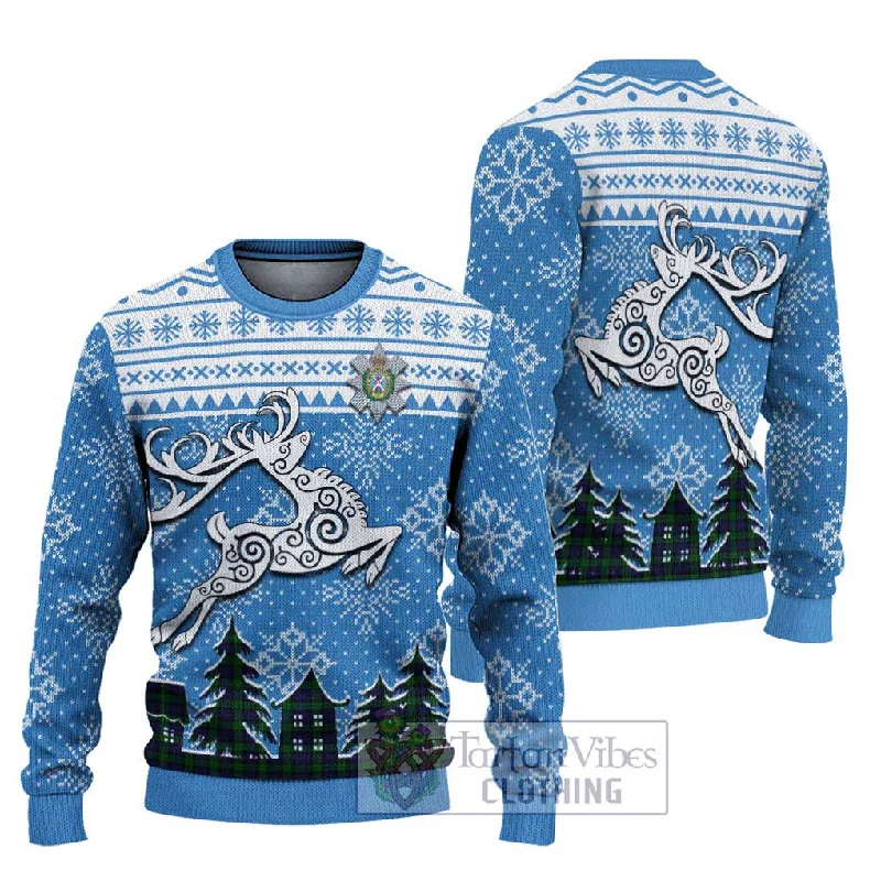 Black Watch Clan Christmas Ugly Sweater Celtic Reindeer Style Long Sweater Short Sweater Cropped Sweater