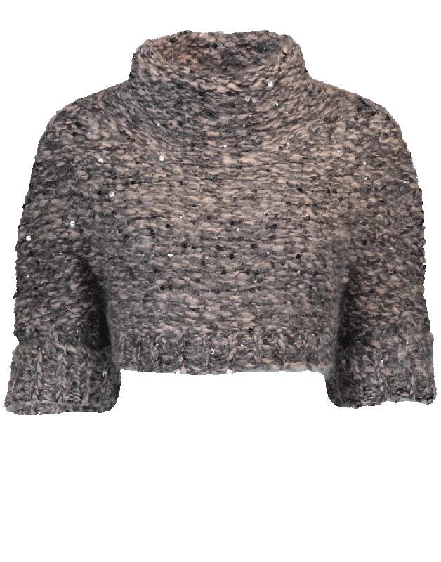 Chunky Cropped Pailette Sweater Mesh Fabric Canvas Fabric Denim Fabric