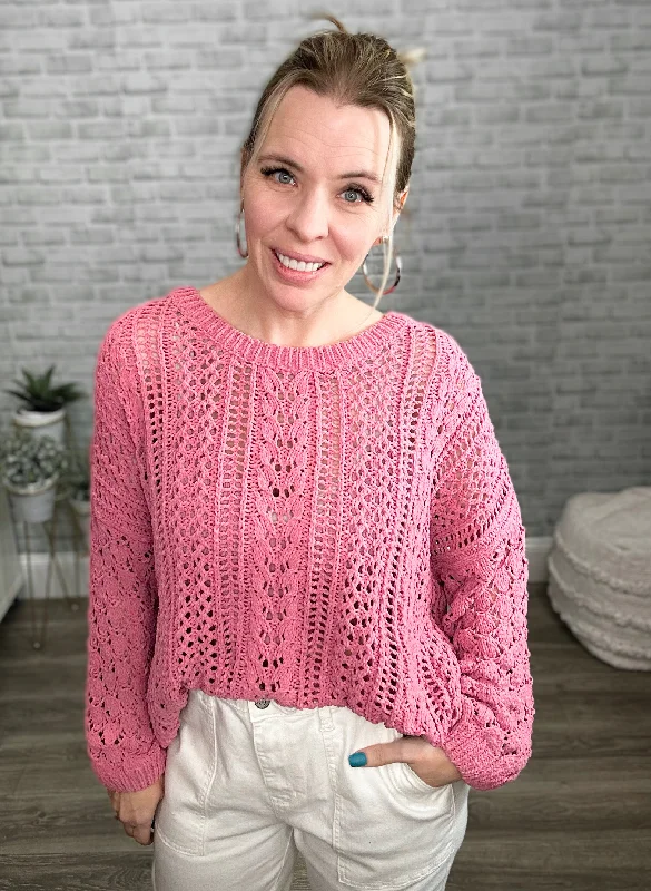 Luxe Open Rose Pink Knit Chenille Sweater {Umgee} Terry Blend Velvet Blend Canvas Blend
