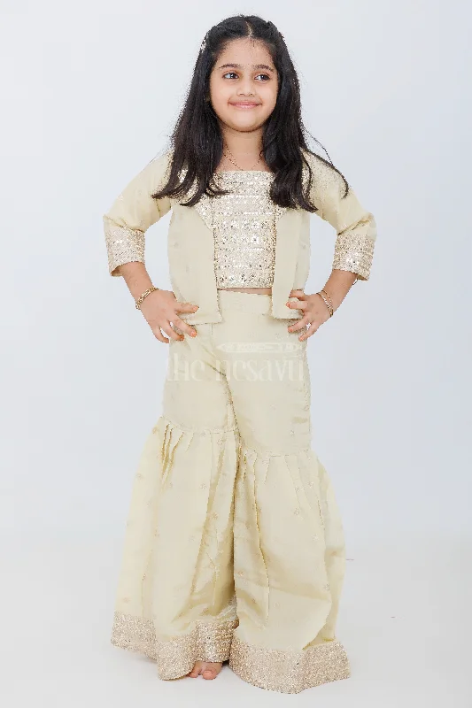 Gold Pure Tissue Sharara with Embroidered Jacket and 3/4 Sleeves for Girls Wedding Wear Anorak Shell Jacket Lightweight Jacket Gold Pure Tissue Sharara with Embroidered Jacket and 3/4 Sleeves for Girls Wedding Wear Anorak Shell Jacket Lightweight Jacket