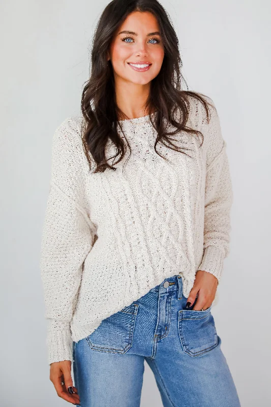 FINAL SALE - Modern Comfort Natural Cable Knit Sweater Casual Formal Business