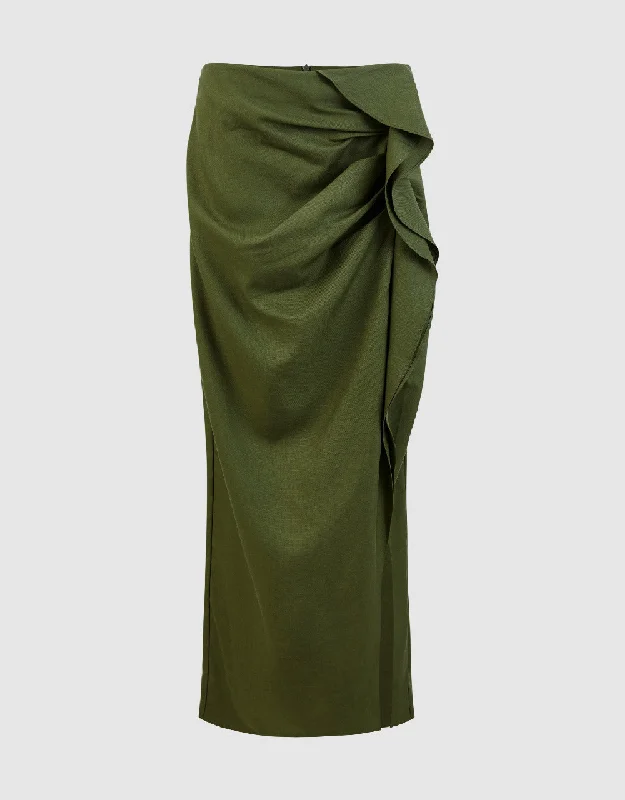 Ruffle Midi Straight Skirt velvet skirt luxurious