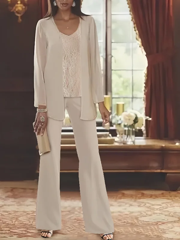 Chiffon Mother of the Bride Pantsuits with Jacket Elegant Dress Pants