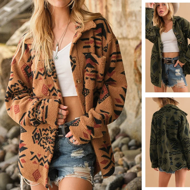 Women's Fashion Vintage Plush Lapel Long Sleeve Jacket Coat One-Shoulder Jacket Off-the-Shoulder Jacket Asymmetrical Jacket