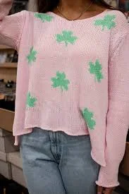 Mini Shamrock Cotton Sweater Zippered Buttoned Snapped