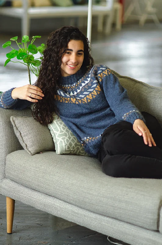 Fair Isle Yoke Sweater (Knit) Silk Blend Satin Velvet