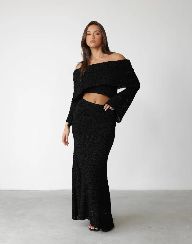 Sundown Maxi Skirt (Black) elastic waist skirt
