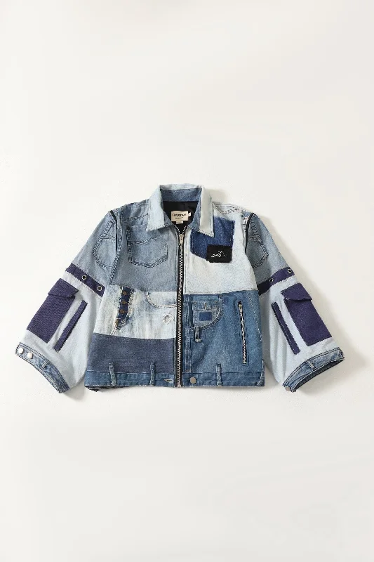 UPCYCLED DENIM JACKET Denim Fabric Leather Fabric Suede Fabric