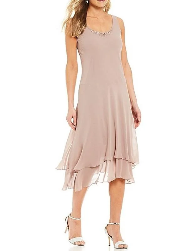 A-Line/Princess Round Neck Sleeveless Tea-Length Mother Of The Bride Pantsuits With Jacket Fashionable Jogger Pants